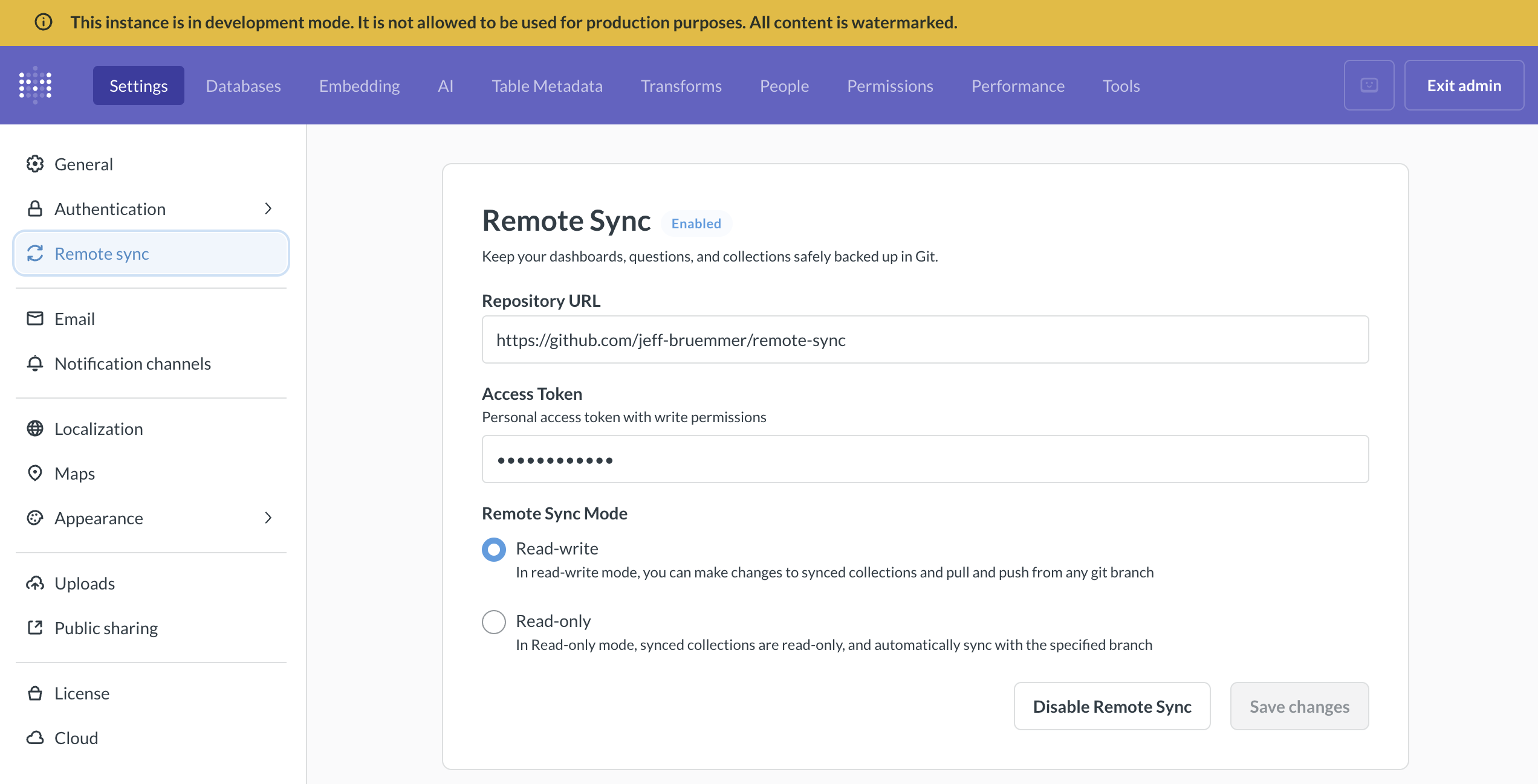 Development settings